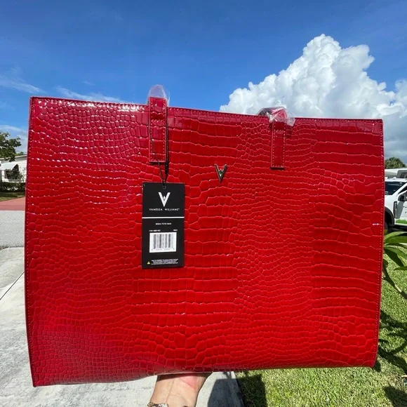VANESSA WILLIAMS Vibrant Red Croc-Embossed Tote Bag - Picture 9 of 15